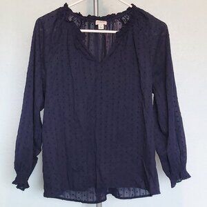 J. Crew Textured Sheer Ruffle Collar V-Neck Long Sleeve Blouse | Size S
